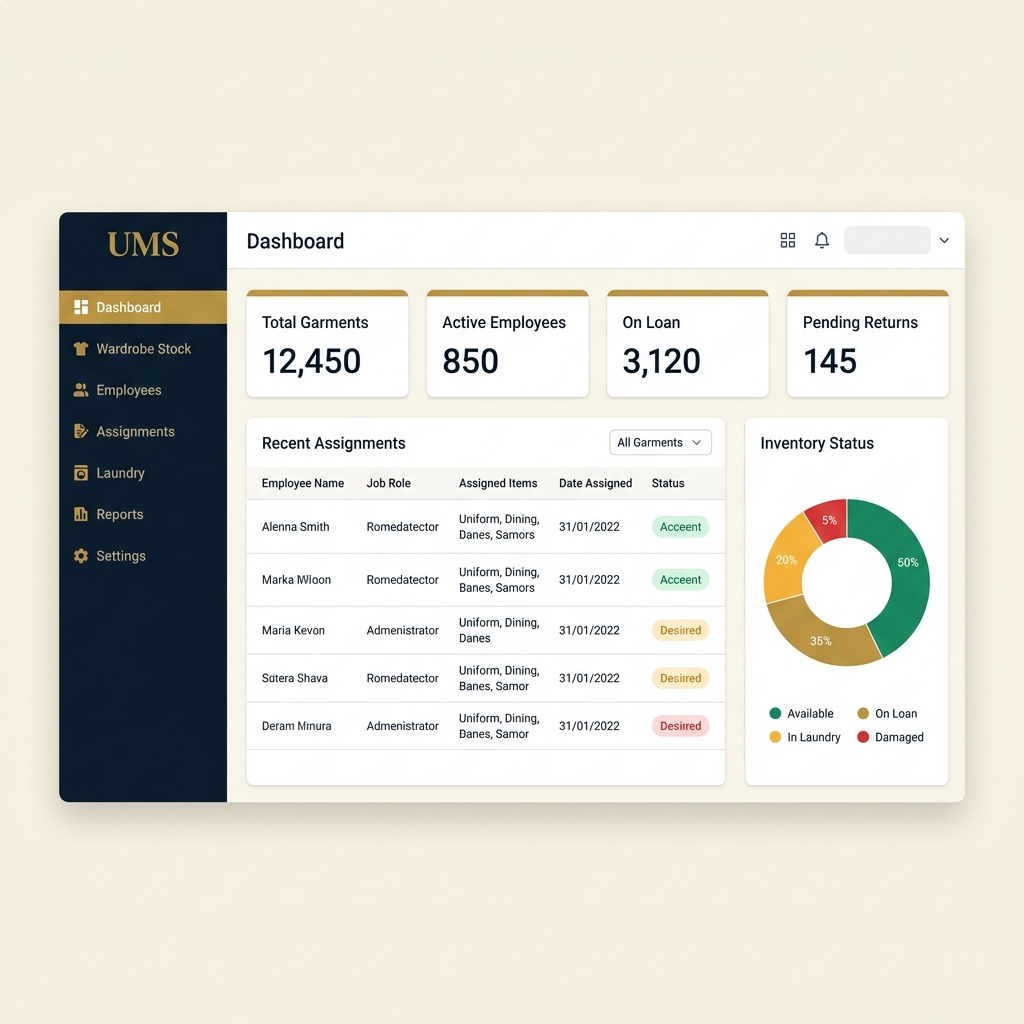 Uniformly Dashboard showing live uniform tracking metrics